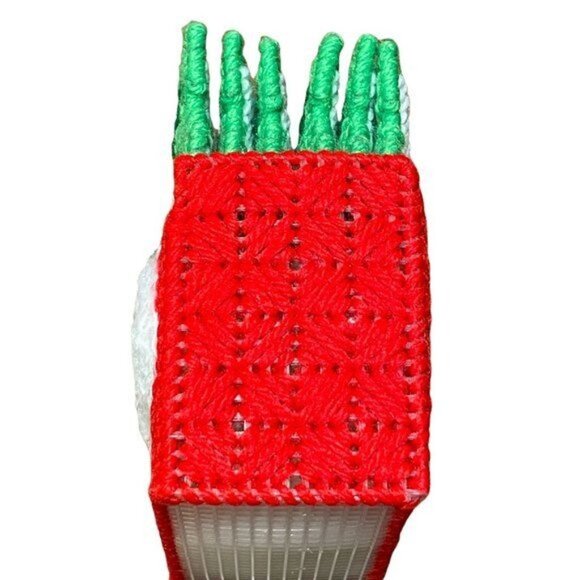 VTG Santa Claus Handmade Plastic Canvas Coasters Napkin Rings Set of 6 - Picture 8 of 11